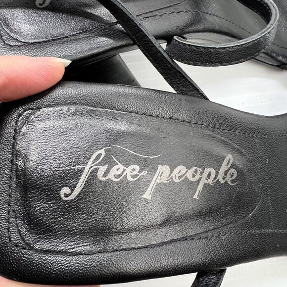Free People Niki Black Leather Strappy Open Toe Ankle Strap Sandals Size 37 - Picture 12 of 13